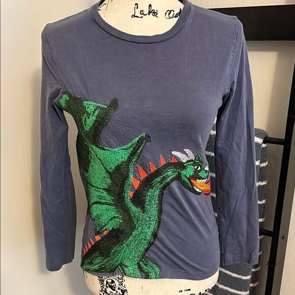 Mini Boden Purple Long Sleeve Shirt Pullover Green Dragon Design - Picture 1 of 10